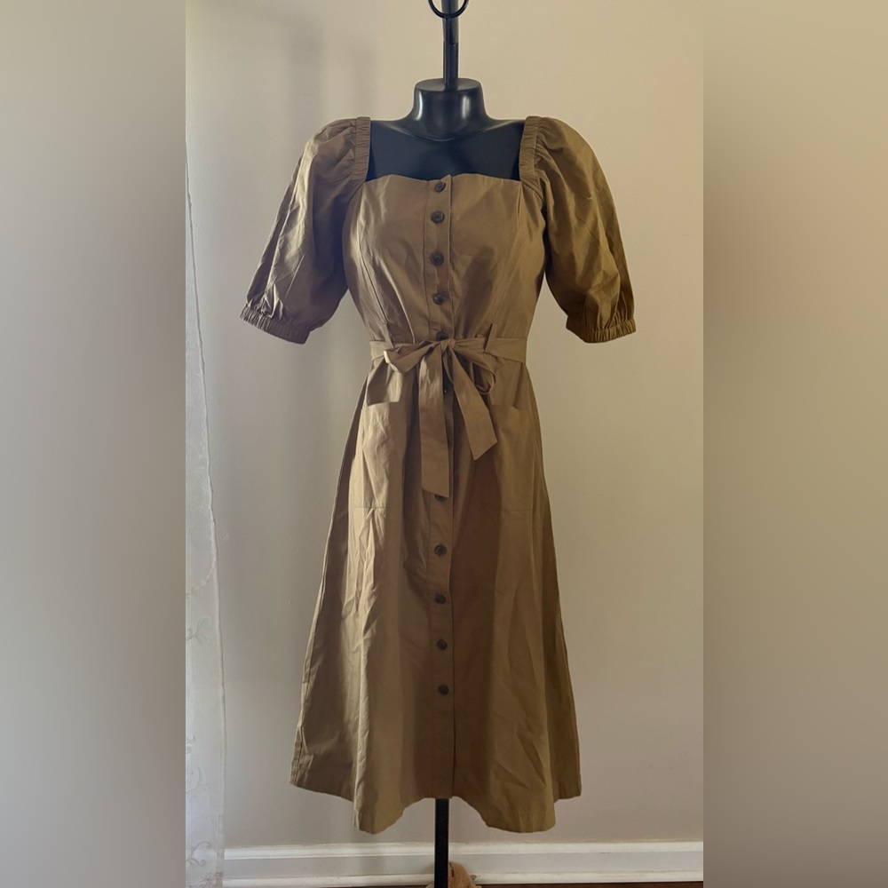 Amour Vert Tan Puff Sleeve Sundress